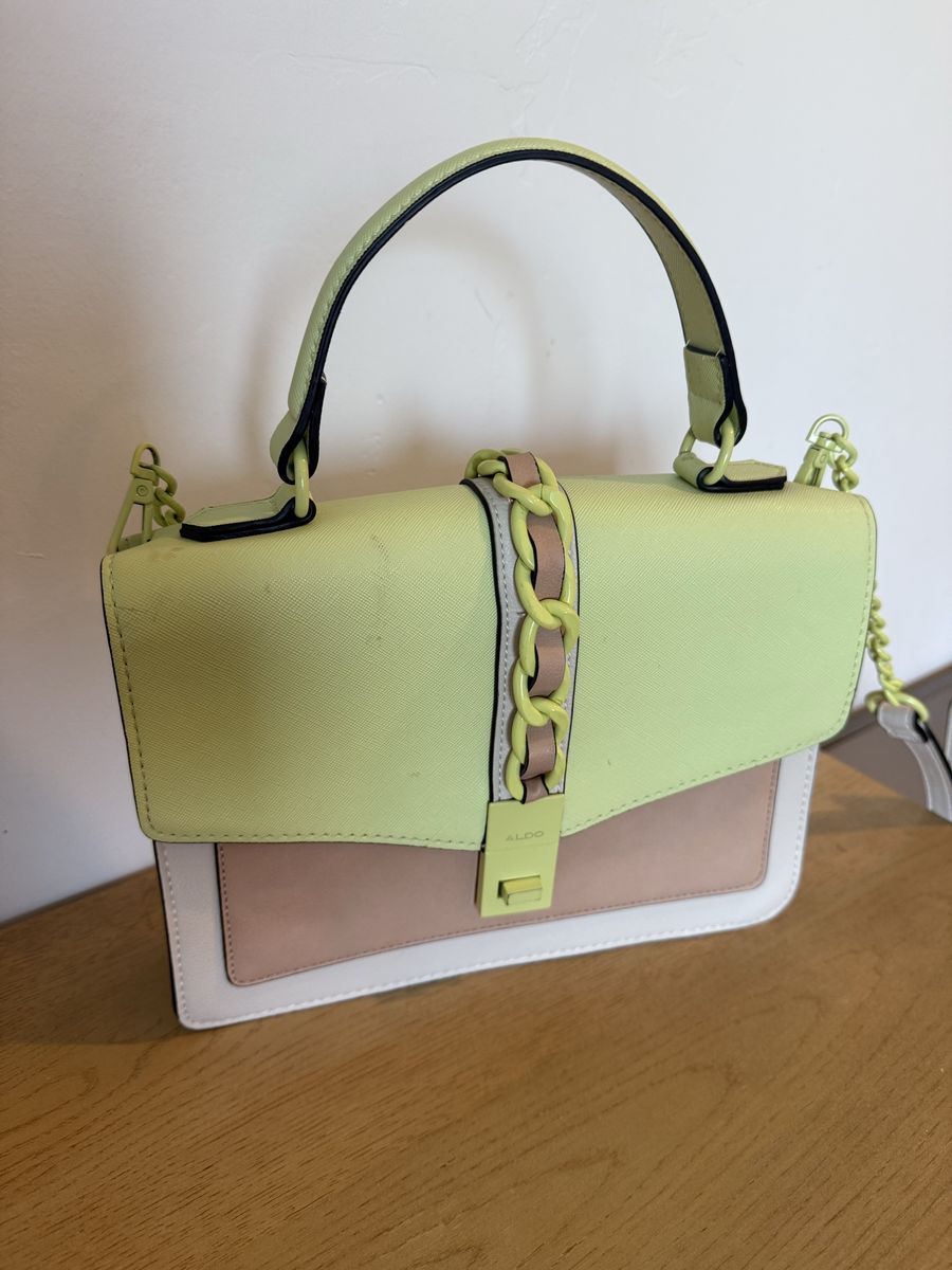 ALDO Colorblock Crossbody Handbag Lime Green Beige White