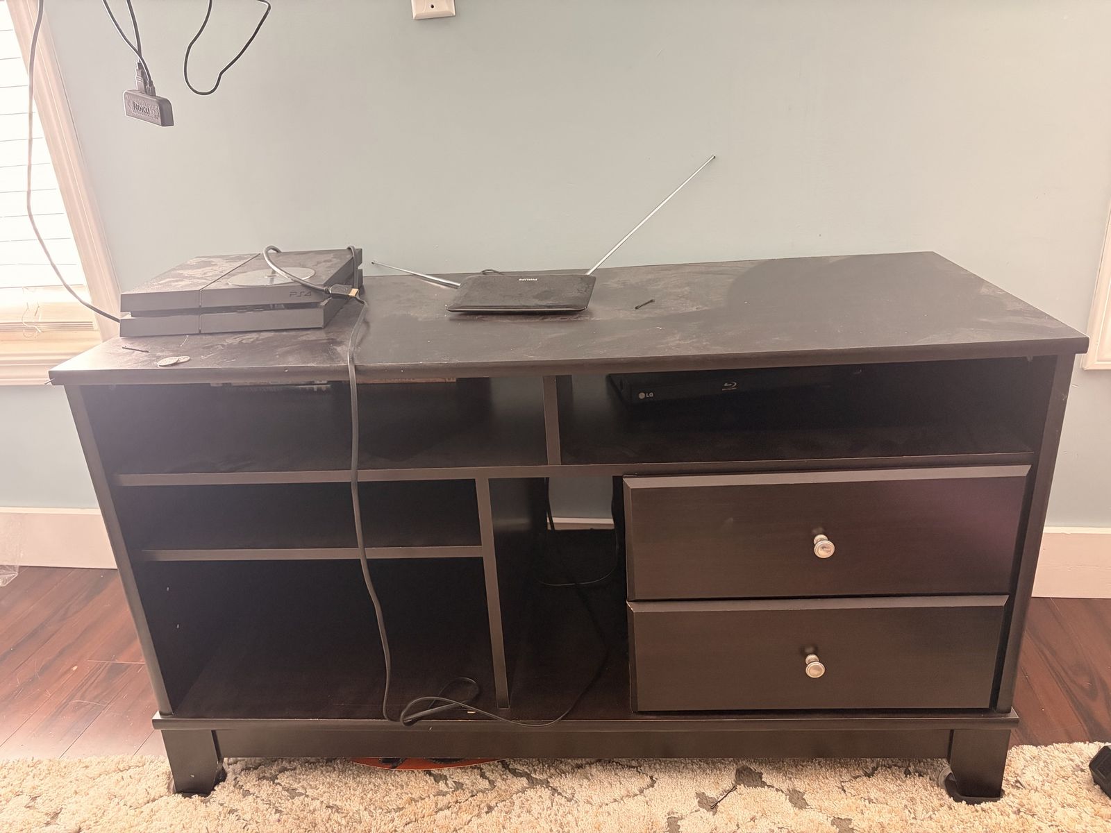 Dark Brown Wooden TV Stand Media Console with Drawers and Shelves