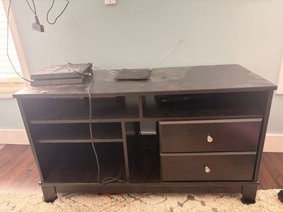 Dark Brown Wooden TV Stand Media Console with Drawers and Shelves