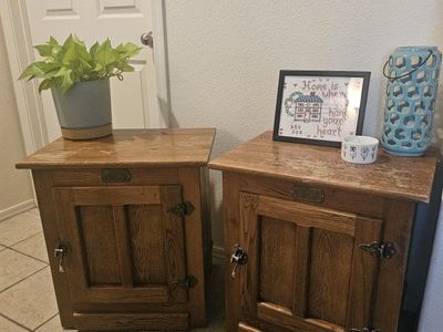 Vintage White Clad Oak Icebox End Tables Nightstands - Pair of 2