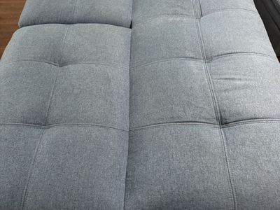 Blue Futon Couch with Tufted Fabric Upholstery
