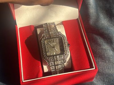 Unbranded Iced Out Silver-Tone Quartz Roman Numeral Watch