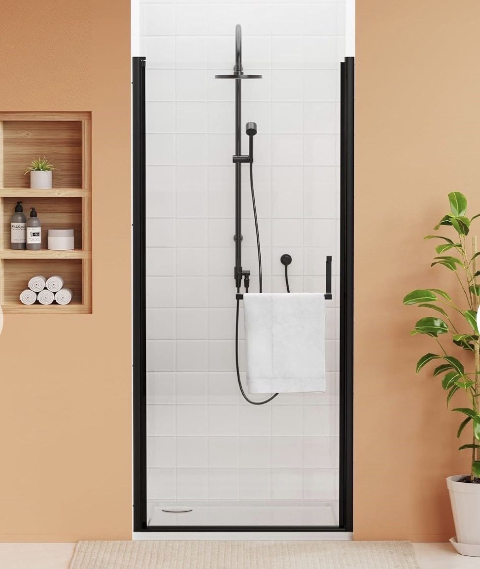 Pivot Frameless Shower Door 34-35" W x 72" H -Black- New in box