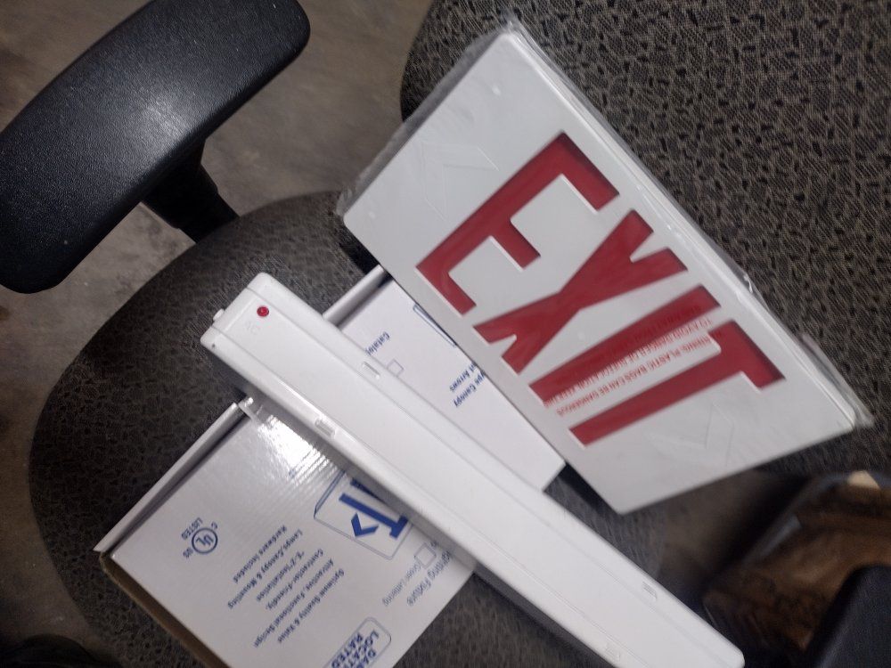 New LED Emergency Exit Sign - Red or Green  Lettering, White Housing, Battery Backup Included