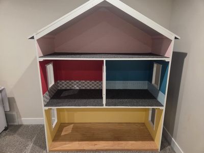 Custom Built Wooden Dollhouse - Multi-Level, Hand-Painted, Carpeted Rooms, Spacious Play. American girl/ 18 inch dolls.