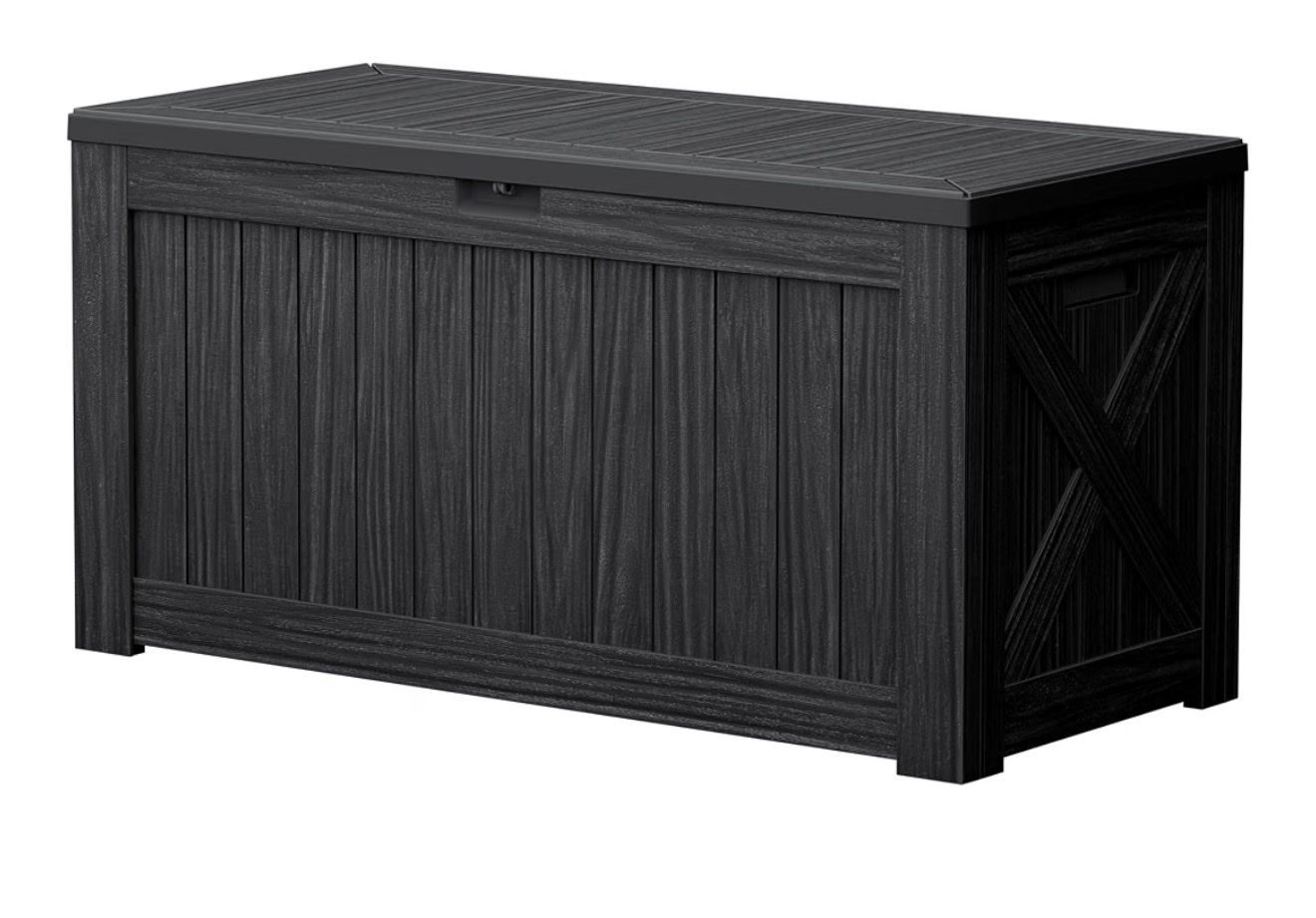 Outdoor Storage Box - Dark Gray Deck Box, Weather-Resistant, Patio Furniture 80 gallon brand new in the box