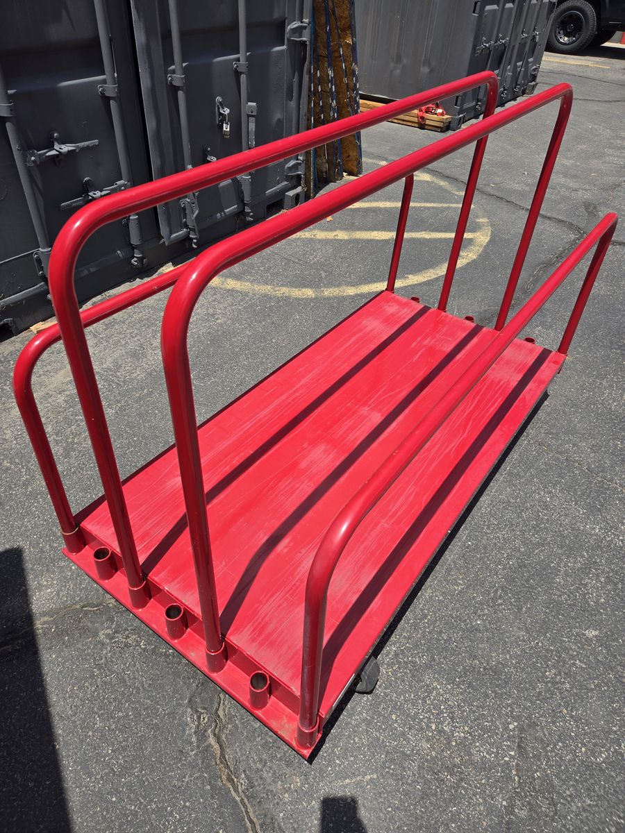 Heavy duty red metal sheet material cart with cover