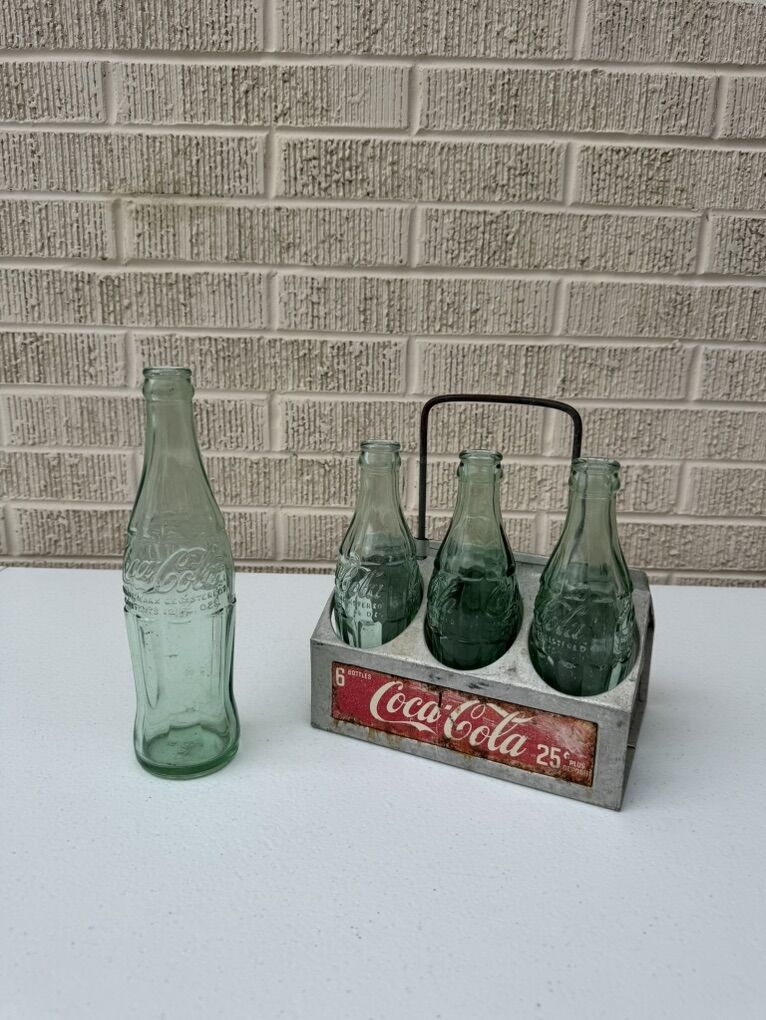 Vintage Coca-Cola Bottles and Caddy