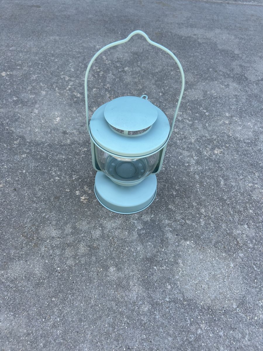 Light Blue Metal Candle Lantern with Glass Globe