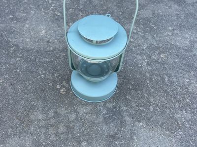 Light Blue Metal Candle Lantern with Glass Globe