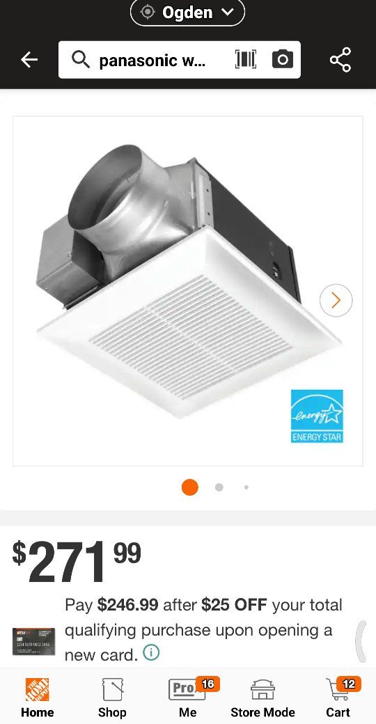 Panasonic Whisper 290cfm Bathroom Exhaust Fan