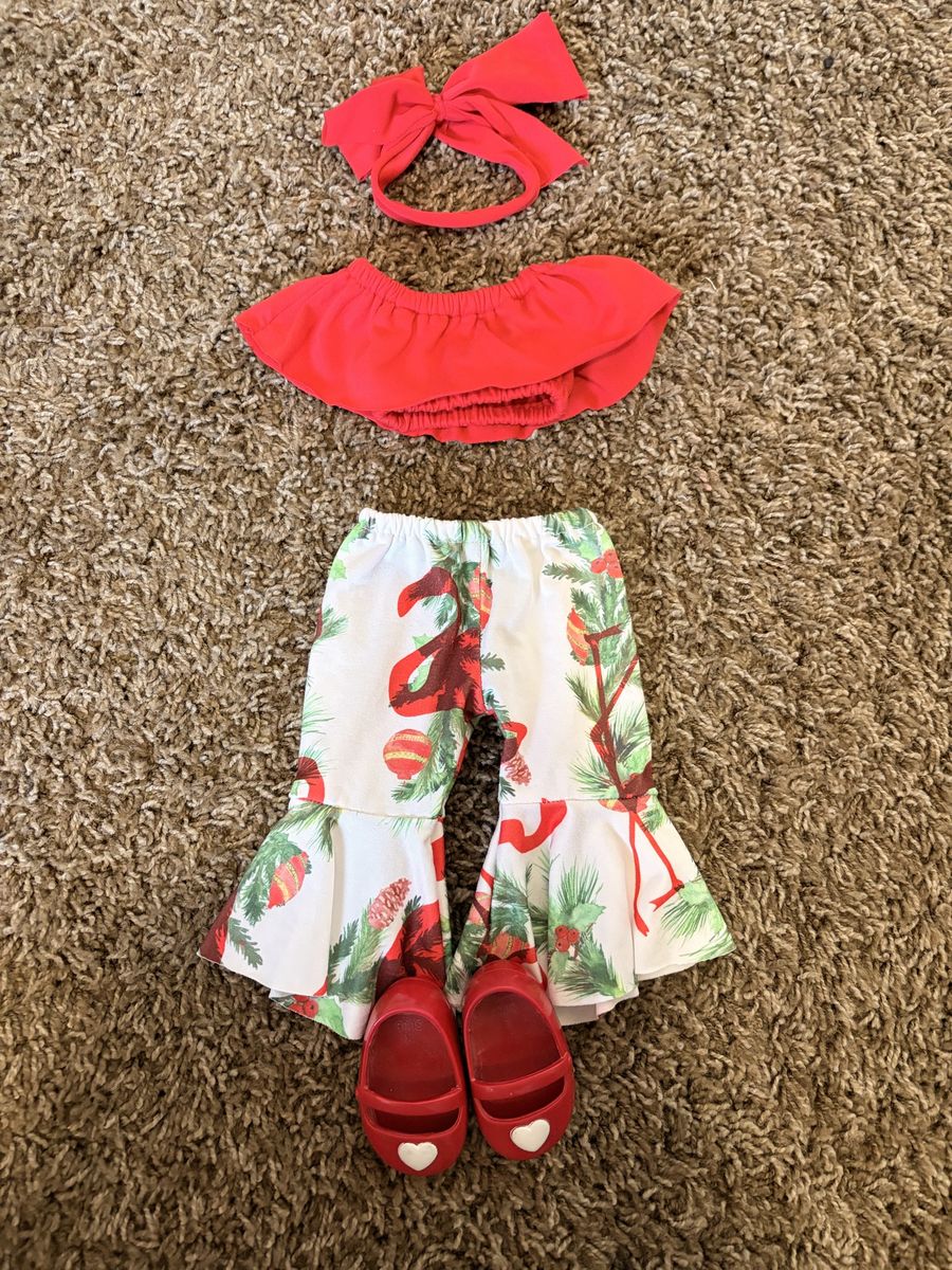 Doll Summer Outfit: Headband, Top, Bell Bottoms, & Shoes