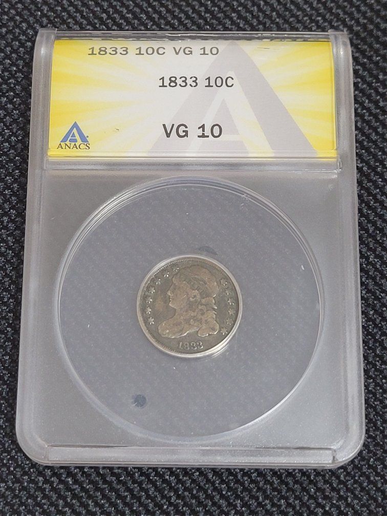 1833 Capped Bust Dime 10C ANACS Graded VG 10 Certified Authentic Coin