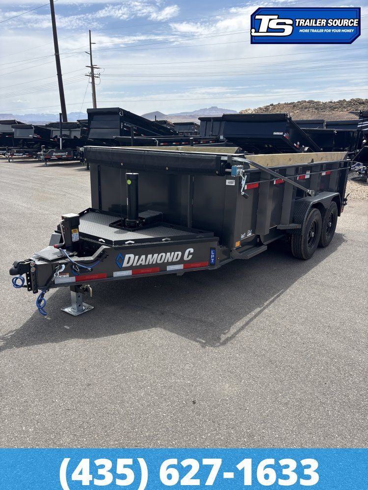 7x14 Diamond C LPT 207 Dump Trailer - 32" Sides - 15.5K GVWR - 14 Ply Tires, Board Brackets, Long Arm Tarp, Solar Panel