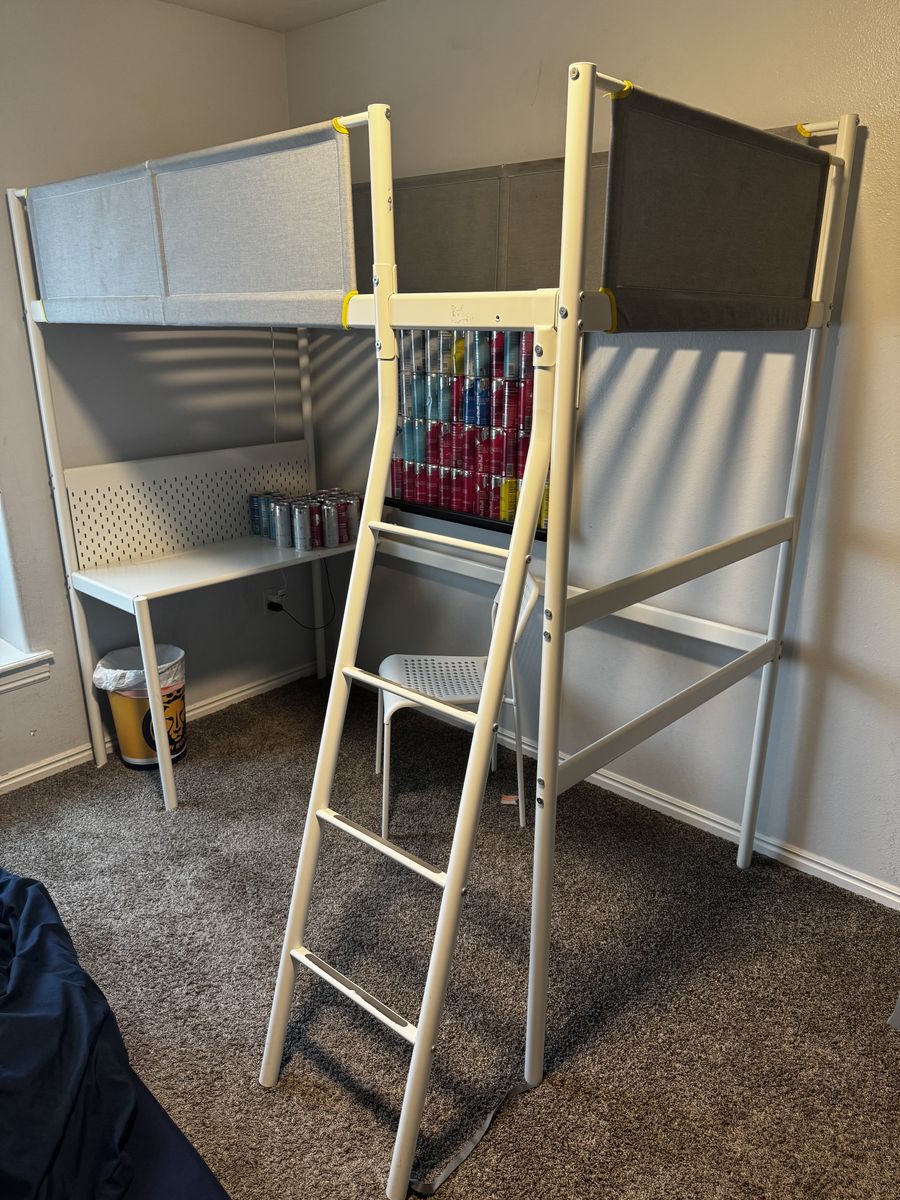 IKEA VITVAL twin loft bed + attached desk, good condition.