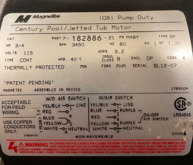 3/4 HP pump duty motor