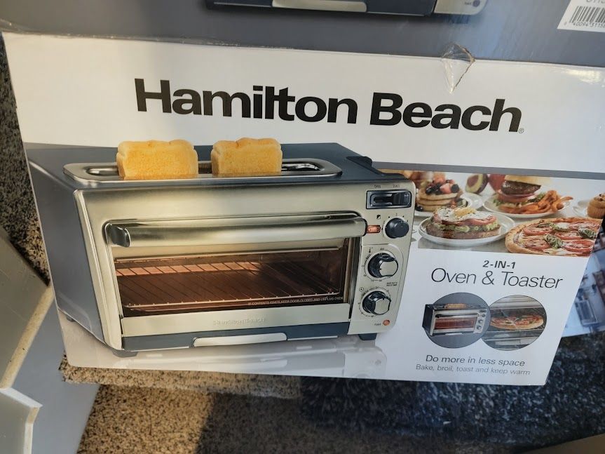 BRAND NEW! Hamilton Beach 2-in-1 Countertop Toaster and Oven, 2-Slot Toaster, loaded!