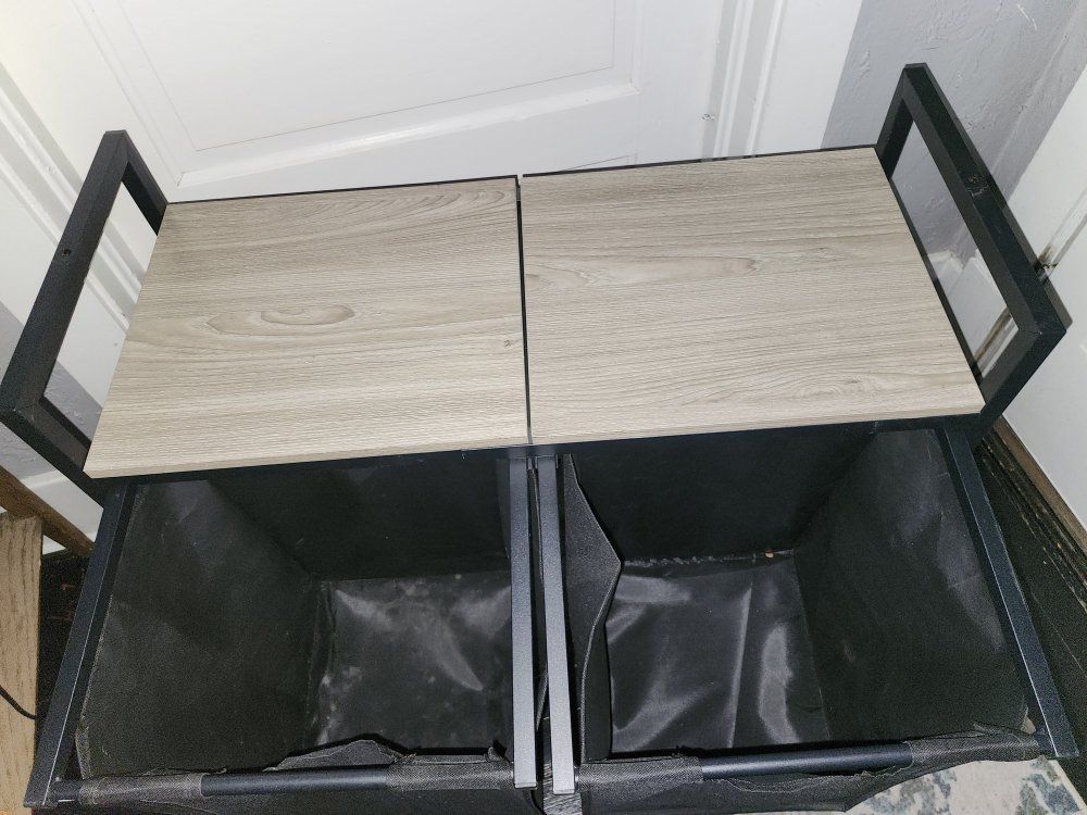 Rolling Laundry Hamper Cart with Removable Bins & Wood Grain Top