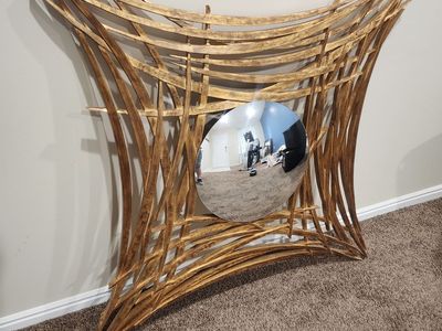 DESIGNER CHRISTOPER GUY NESTOR GOLD MIRROR STATEMENT PIECE KITE SHAPE BEVELED OVAL MIRROR FRENCH COUNTRY