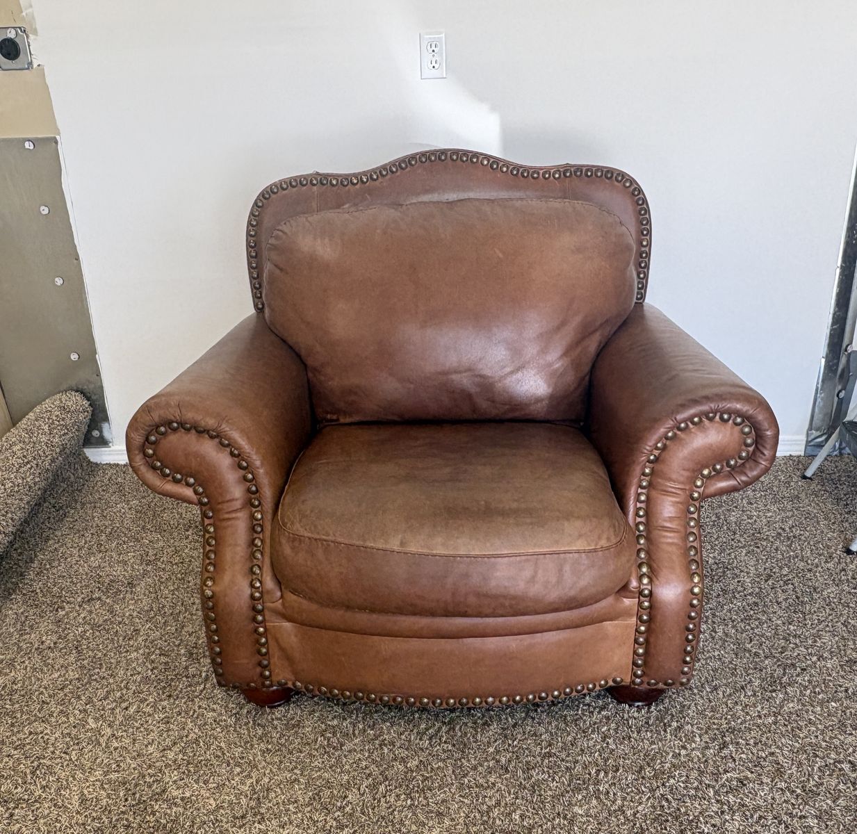 FREE DELIVERY - Genuine Leather Wingback Armchair - Rich Brown