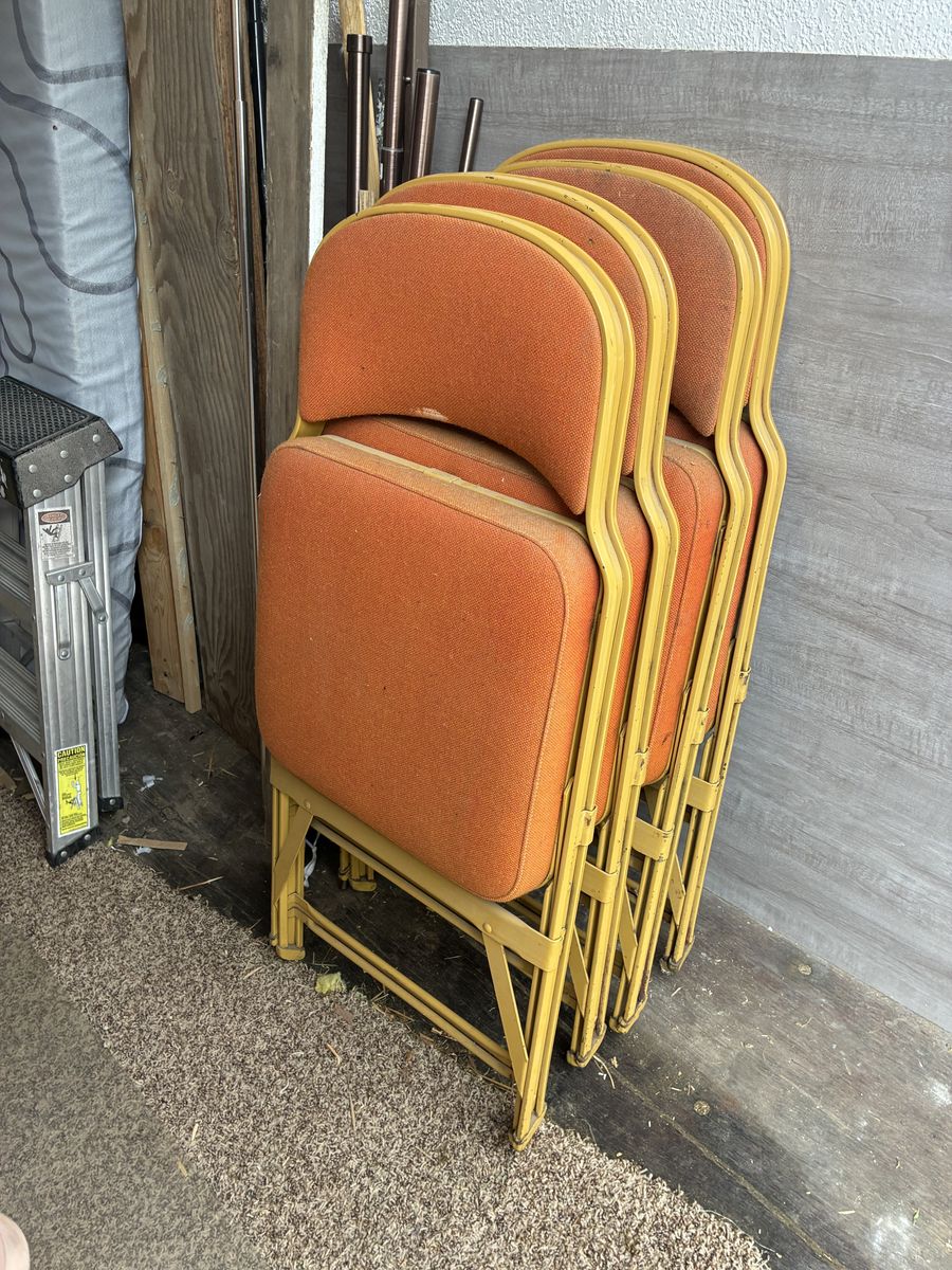 Vintage Orange Padded Folding Chairs Set of 4