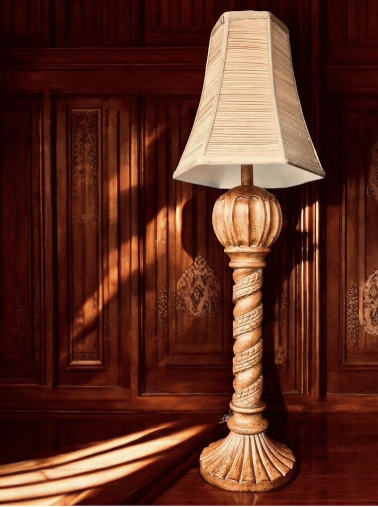 Carved Wood Twist Table Lamp Tall