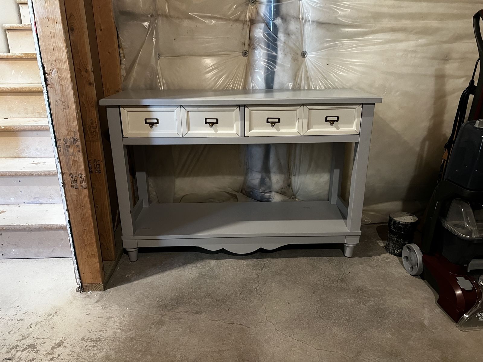 Entryway Table with 2 Drawers and Bottom Shelf - Gray and White