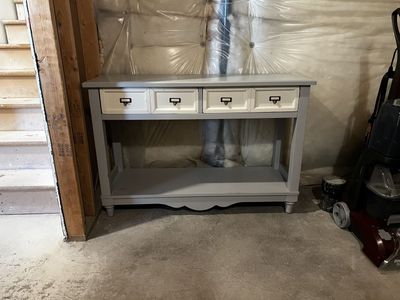 Entryway Table with 2 Drawers and Bottom Shelf - Gray and White