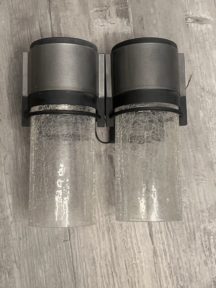 Set of 2 Outdoor Porch Lights Wall Sconces with Crackle Glass Cylinders