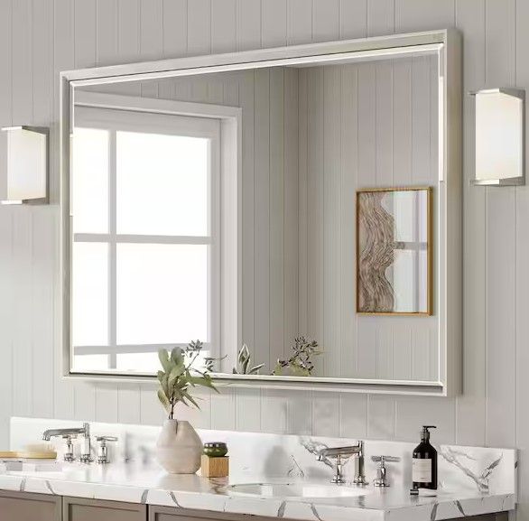 New - QueenFun 48"x36" Rectangular Framed Alloy Frame Mirror Bevel Design
