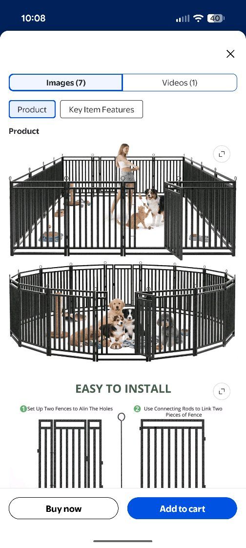 Easy-Install Black Metal Pet Playpen/Exercise Pen for Dogs & Other Pets