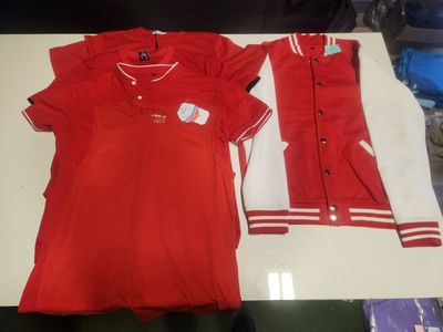 Men’s Red Clothing Bundle – Small/Medium – Varsity Jacket Included – $40