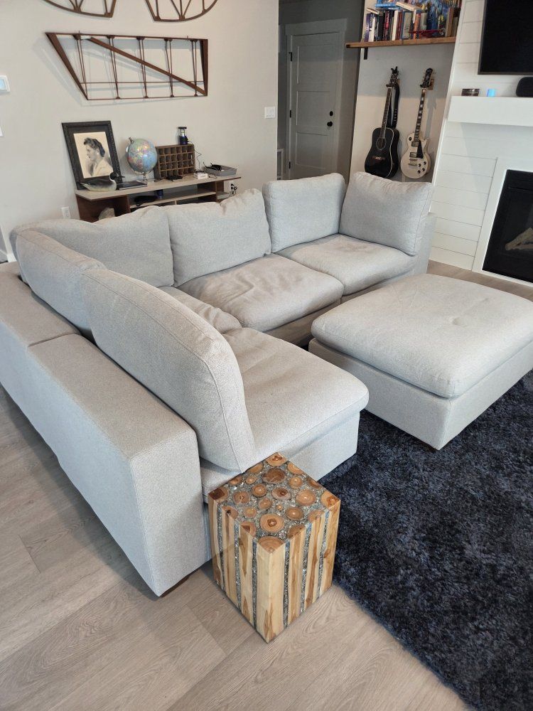 Large 8 piece, Light Gray Fabric Sectional Sofa with Matching Ottoman