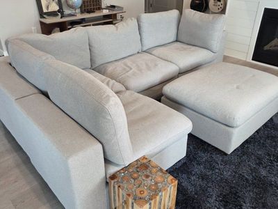 Large 8 piece, Light Gray Fabric Sectional Sofa with Matching Ottoman