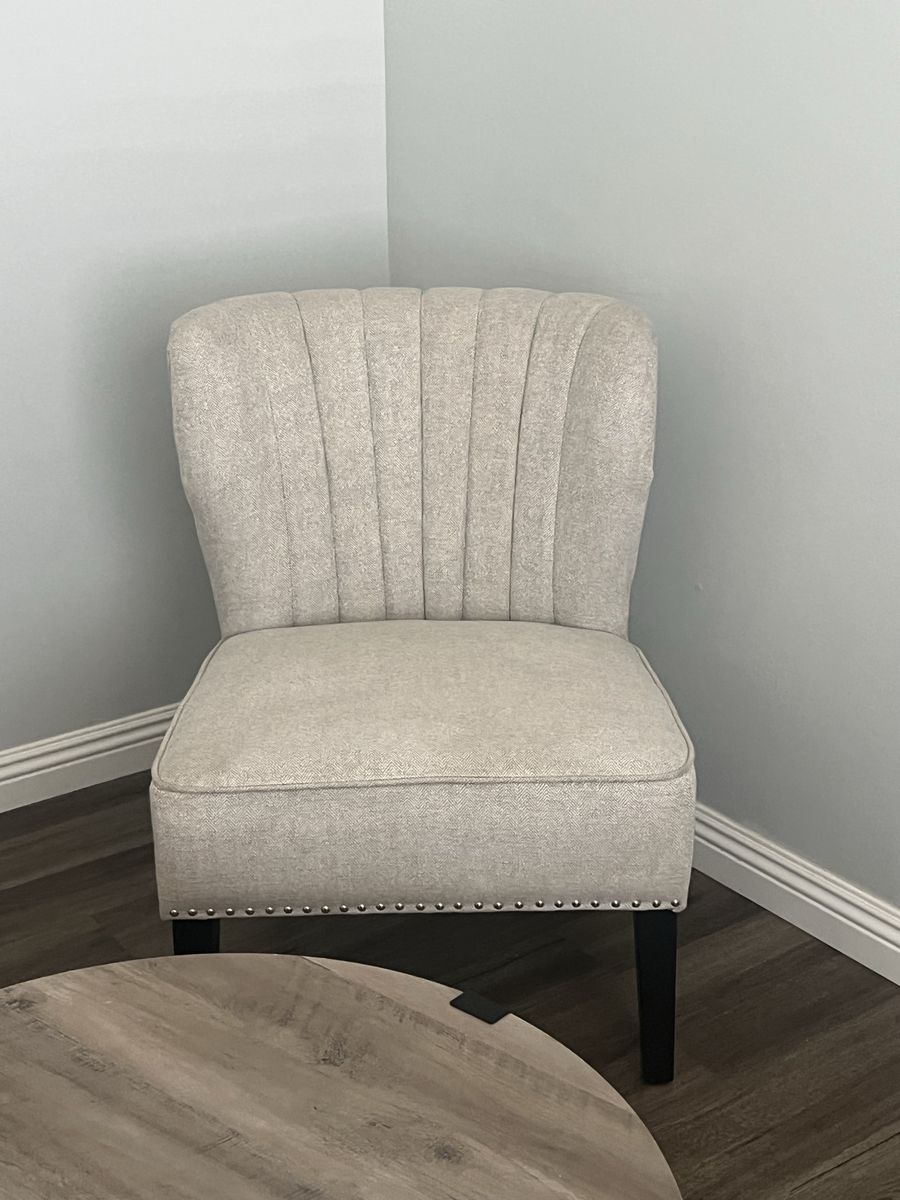 2 Elegant Beige Channel Tufted Armless Accent Chair with Nailhead Trim