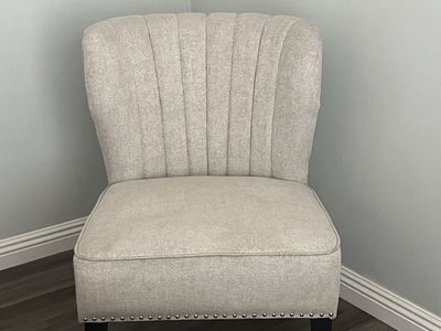 2 Elegant Beige Channel Tufted Armless Accent Chair with Nailhead Trim