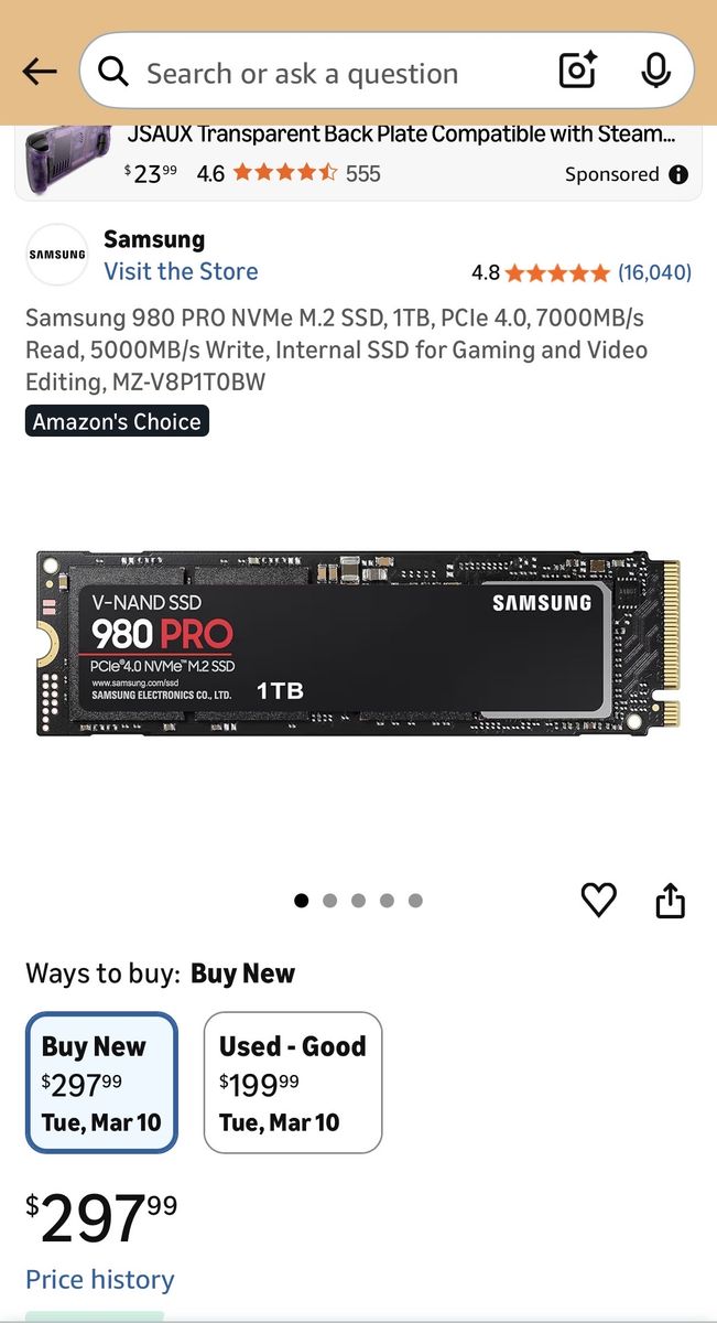 Samsung 980 Pro 1TB NVMe M.2 SSD W/Heatsink