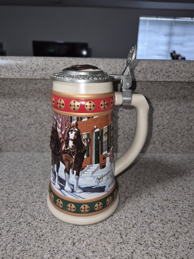 1994 Budweiser Clydesdale Holiday Stein, Winter Scene, Ltd Edition