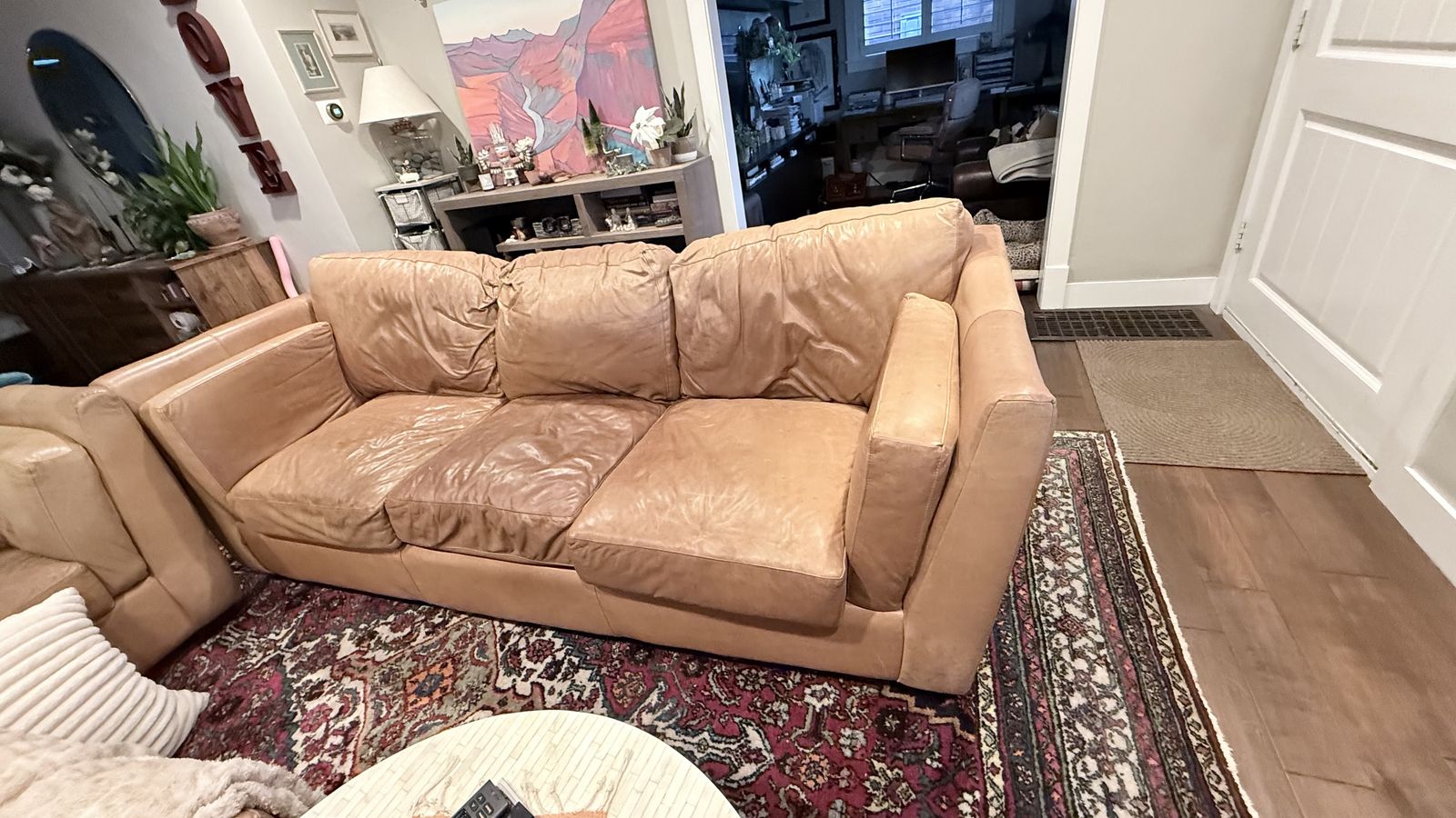 Camel Leather Couch and Chair