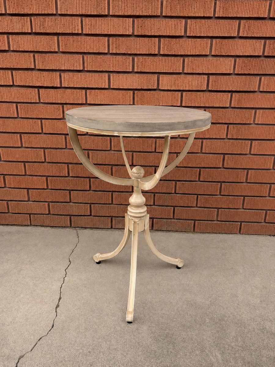 Vintage Rotating Side Table with Gray Wood Top