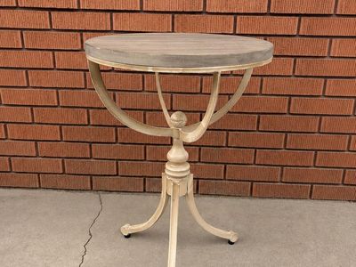 Vintage Rotating Side Table with Gray Wood Top