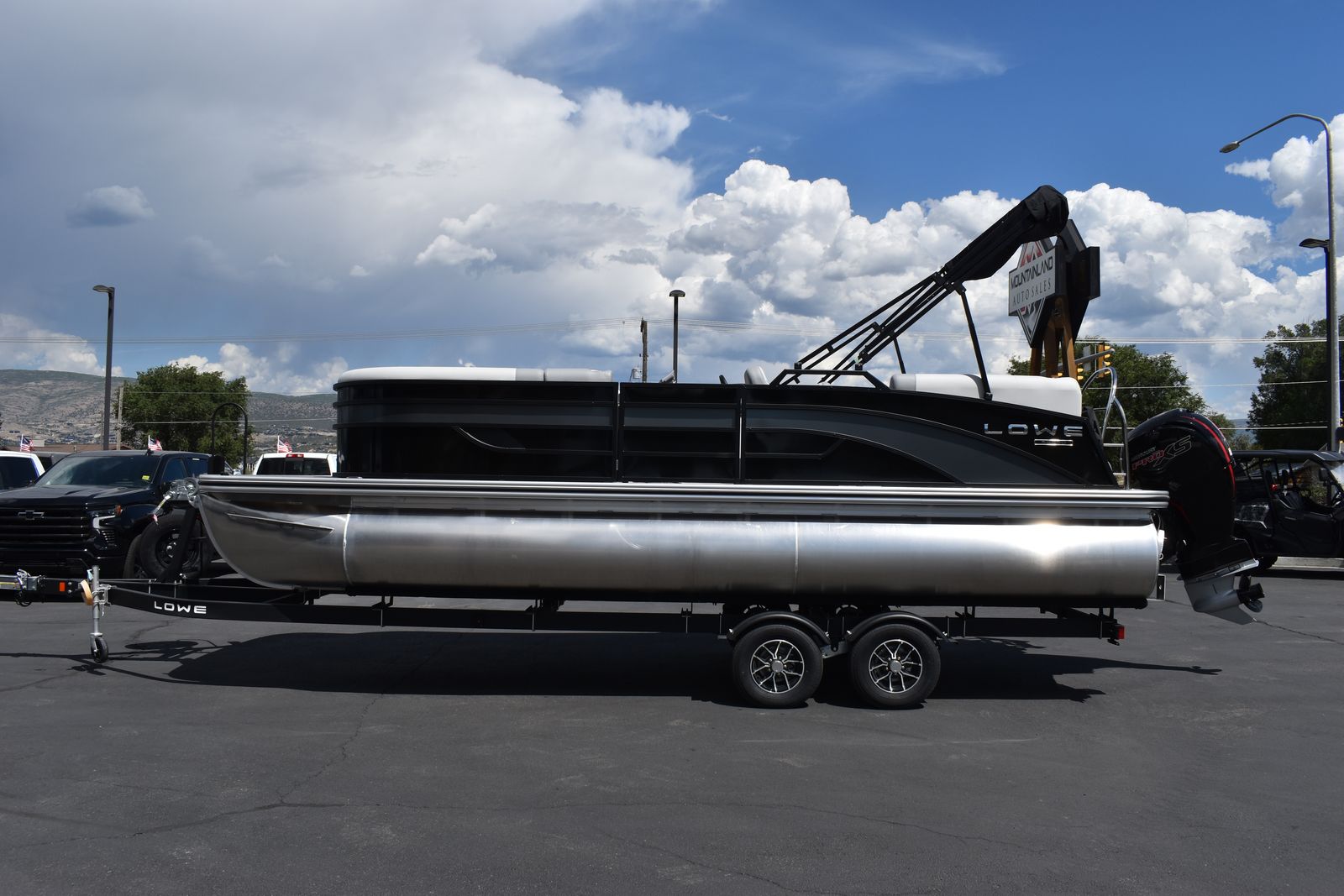 2026 Lowe SS230 Walk Thru Special Tritoon Pontoon with 150 HP Mercury Engine and Trailer 
