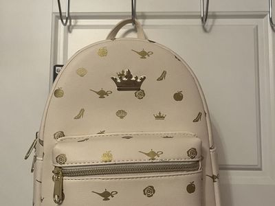 Loungefly Disney Princess Cream Gold Mini Backpack Allover Print New with Tags