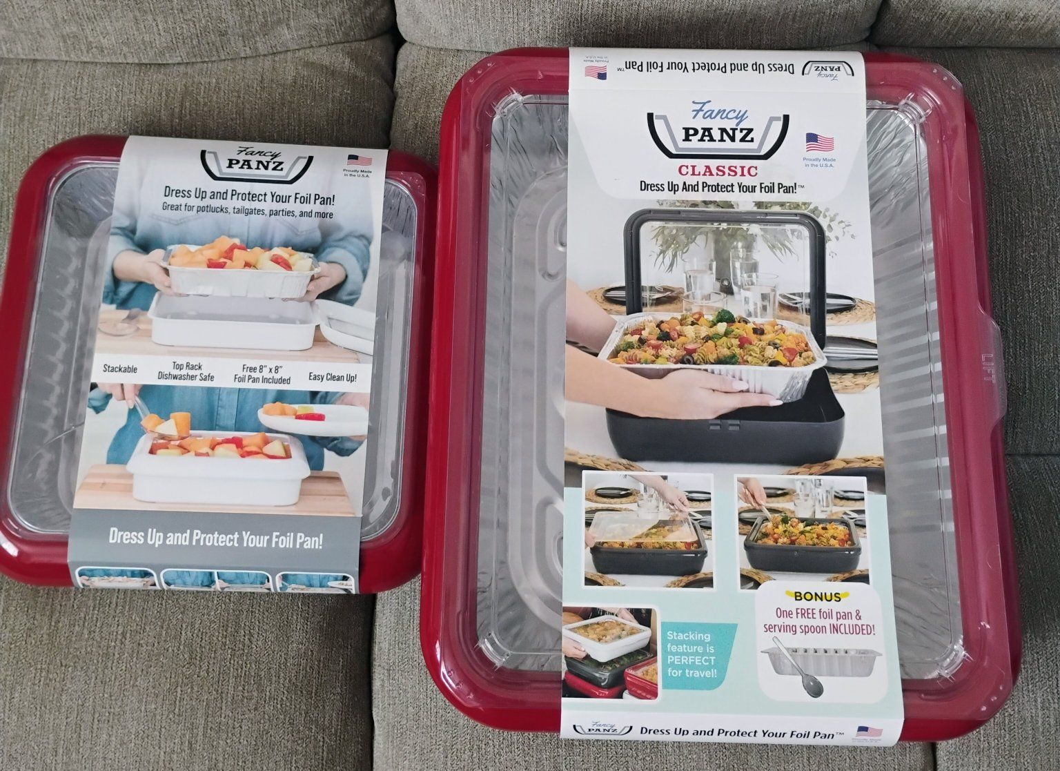 Fancy Panz Red Portable Foil Pan Holders Lot of 2 (8x8 & Classic Sizes)
