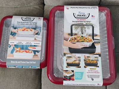 Fancy Panz Red Portable Foil Pan Holders Lot of 2 (8x8 & Classic Sizes)