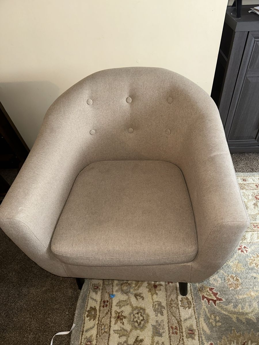 2 Beige Upholstered Barrel Accent Chair - Modern Armchair with Tufted Back, Excellent Condition