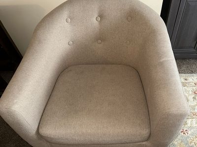 2 Beige Upholstered Barrel Accent Chair - Modern Armchair with Tufted Back, Excellent Condition