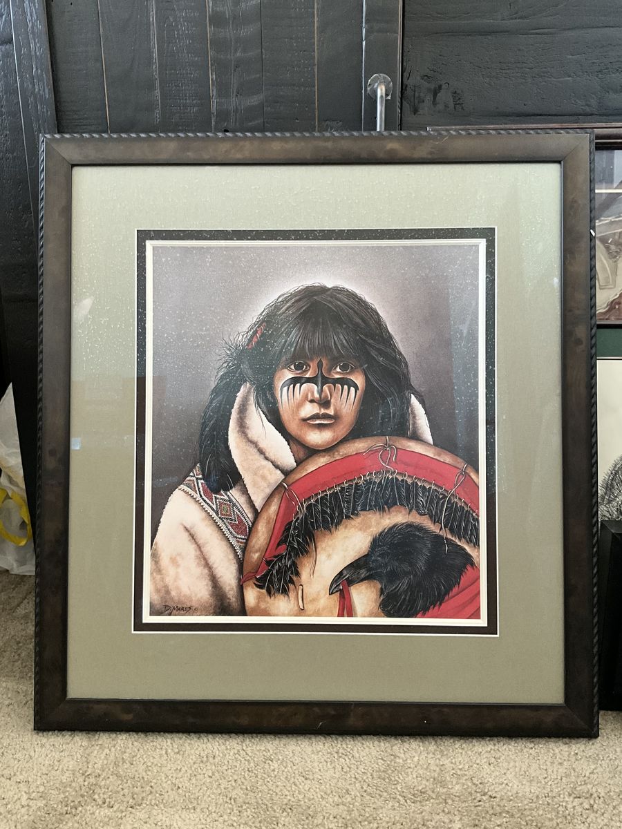 RARE Fine Art print, “Kangi,” and Raven, by artist Dona Mares. Professionally framed.