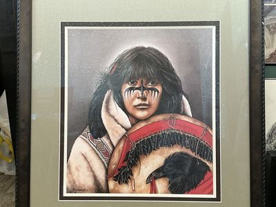 RARE Fine Art print, “Kangi,” and Raven, by artist Dona Mares. Professionally framed.
