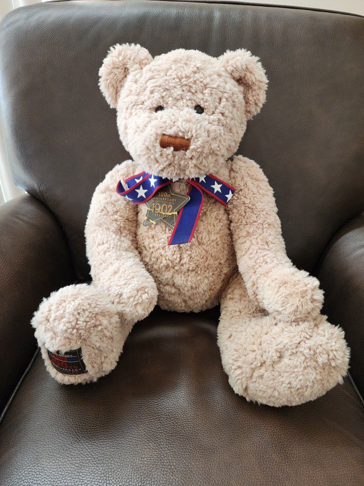 Gund Wish Bear 100th Anniversary Teddy Bear 2002 Plush Stuffed Animal Beige Red White Blue